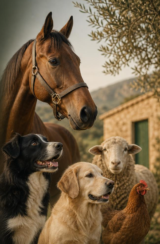 Caballo, perros, oveja y gallina · Comercial Coll Mallorca