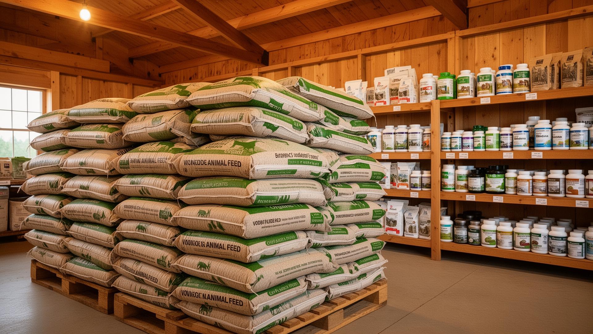 Sacos de pienso y alimentación animal en almacén de Mallorca